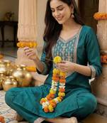 Women Ethnic Motifs Embroidered Regular Liva Kurta with Trousers