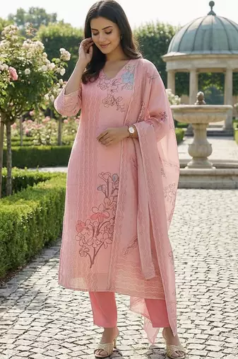 Women Floral Printed Regular Kurta with Trousers & With Dupatta