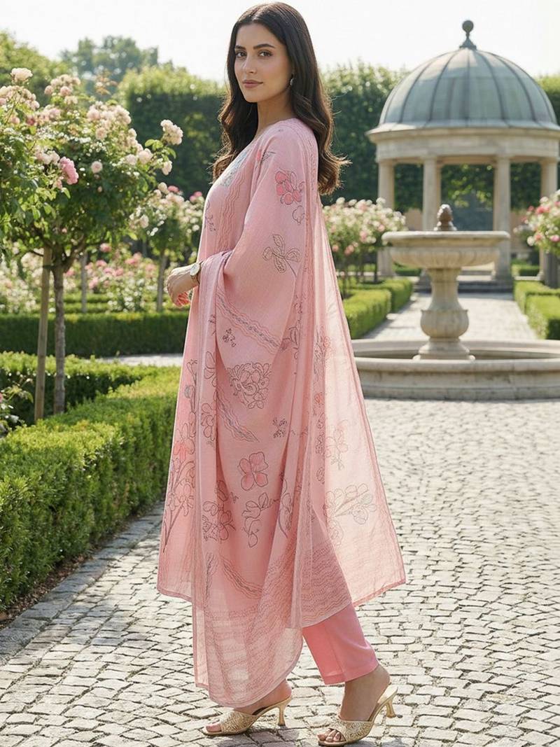 Women Floral Printed Regular Kurta with Trousers & With Dupatta