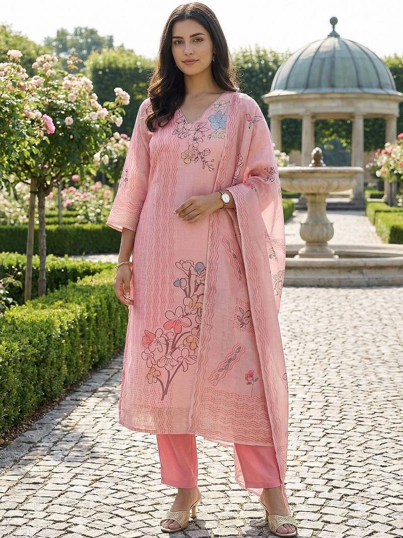Women Floral Printed Regular Kurta with Trousers & With Dupatta