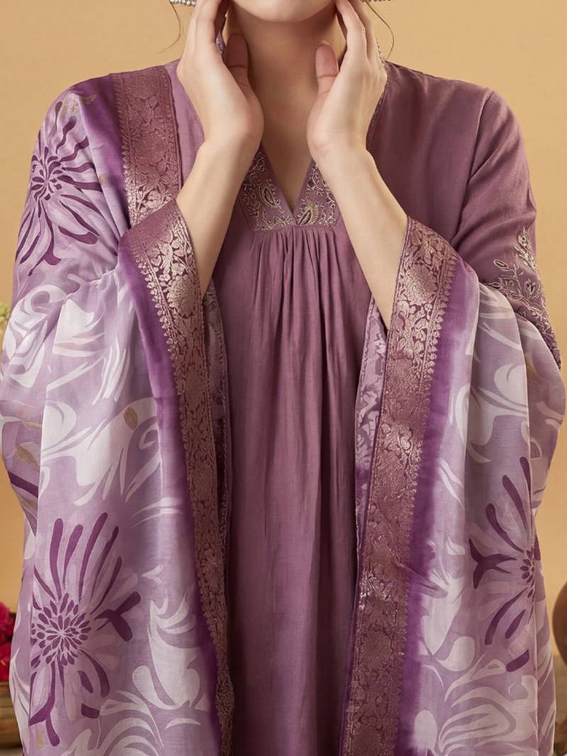 Women Ethnic Motifs Embroidered Regular Thread Work Kurta with Trousers & With Dupatta