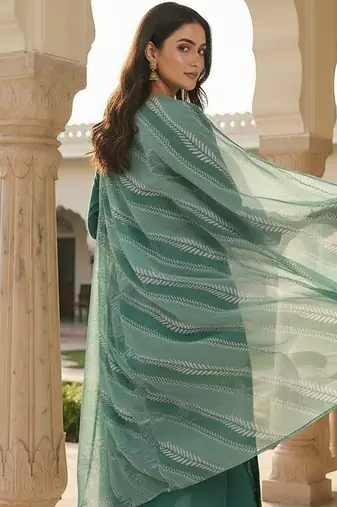 Women Ethnic Motifs Embroidered Regular Thread Work Kurta with Trousers & With Dupatta