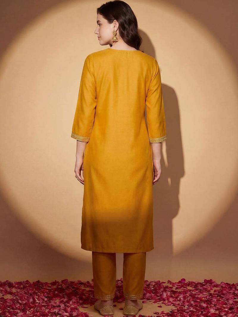 Women Ethnic Motifs Embroidered Regular Sequinned Kurta with Trousers