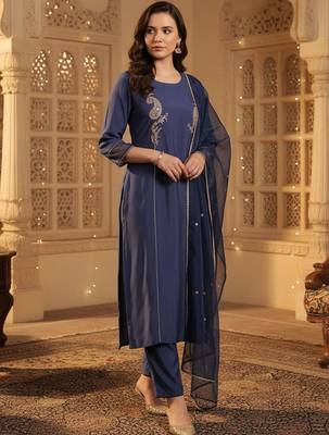 Women Paisley Embroidered Regular Sequinned Kurta with Trousers & With Dupatta 1