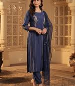 Women Paisley Embroidered Regular Sequinned Kurta with Trousers & With Dupatta
