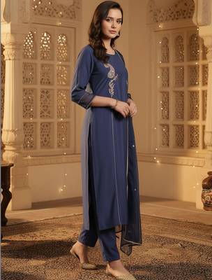 Women Paisley Embroidered Regular Sequinned Kurta with Trousers & With Dupatta 3