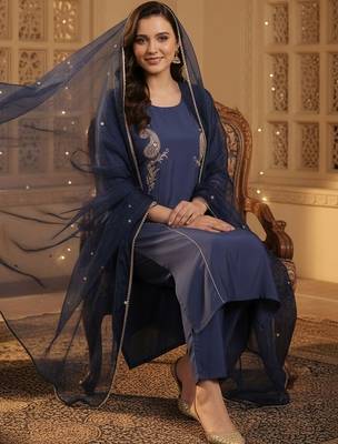 Women Paisley Embroidered Regular Sequinned Kurta with Trousers & With Dupatta 5