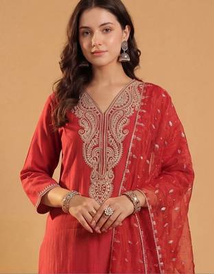 Women Paisley Embroidered Regular Sequinned Liva Kurta with Trousers & With Dupatta 3