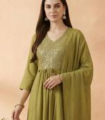 Women Ethnic Motifs Embroidered Regular Mirror Work Kurta with Trousers & With Dupatta