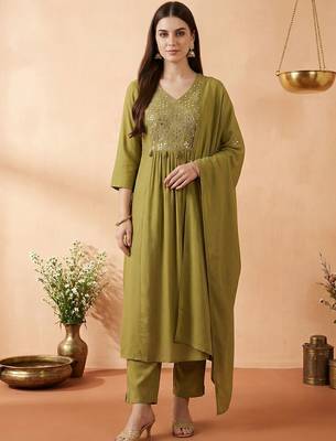 Women Ethnic Motifs Embroidered Regular Mirror Work Kurta with Trousers & With Dupatta 2