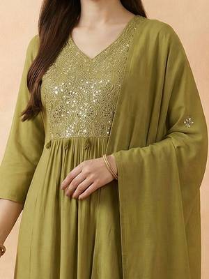 Women Ethnic Motifs Embroidered Regular Mirror Work Kurta with Trousers & With Dupatta 3