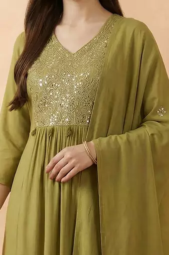 Women Ethnic Motifs Embroidered Regular Mirror Work Kurta with Trousers & With Dupatta