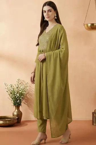 Women Ethnic Motifs Embroidered Regular Mirror Work Kurta with Trousers & With Dupatta