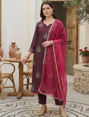 Women Ethnic Motifs Embroidered Regular Sequinned Liva Kurta with Trousers & With Dupatta 1