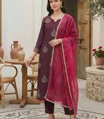 Women Ethnic Motifs Embroidered Regular Sequinned Liva Kurta with Trousers & With Dupatta