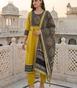 Women Ethnic Motifs Printed Regular Thread Work Kurta with Trousers & With Dupatta
