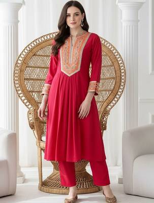 Women Ethnic Motifs Embroidered Regular Mirror Work Kurta with Trousers 1