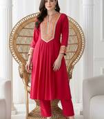 Women Ethnic Motifs Embroidered Regular Mirror Work Kurta with Trousers