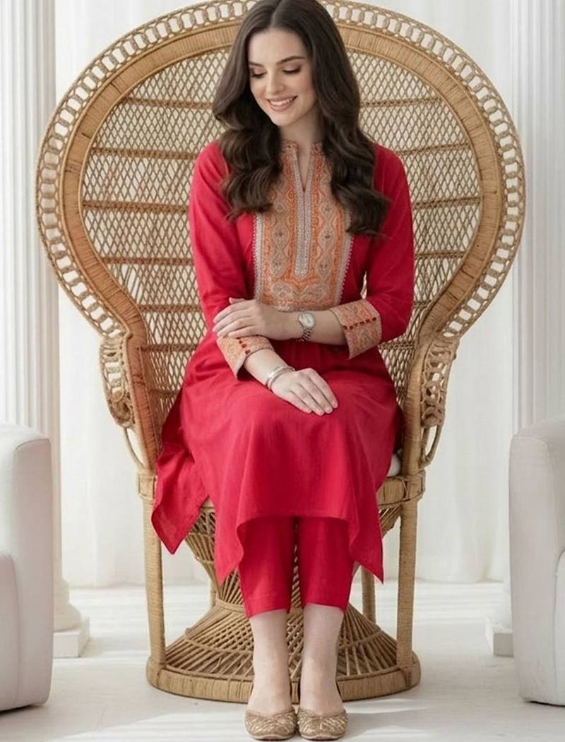 Women Ethnic Motifs Embroidered Regular Mirror Work Kurta with Trousers