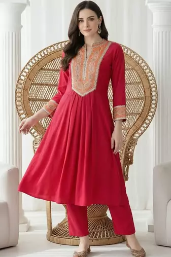 Women Ethnic Motifs Embroidered Regular Mirror Work Kurta with Trousers