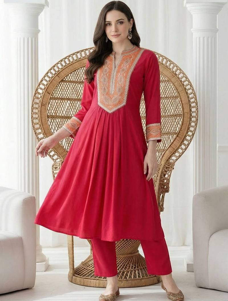 Women Ethnic Motifs Embroidered Regular Mirror Work Kurta with Trousers