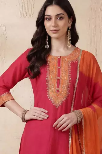 Women Ethnic Motifs Regular Kurta with Trousers & With Dupatta