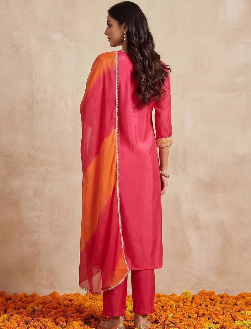 Women Ethnic Motifs Regular Kurta with Trousers & With Dupatta
