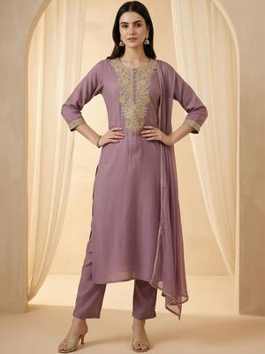 Women Ethnic Motifs Embroidered Regular Kurta with Trousers & With Dupatta 1