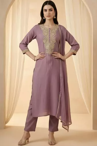 Women Ethnic Motifs Embroidered Regular Kurta with Trousers & With Dupatta