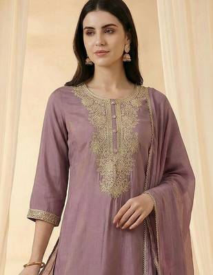 Women Ethnic Motifs Embroidered Regular Kurta with Trousers & With Dupatta 2