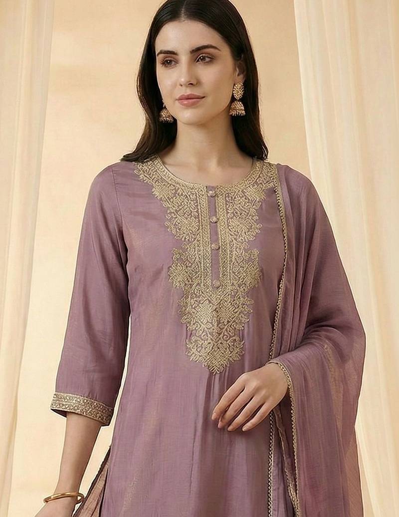 Women Ethnic Motifs Embroidered Regular Kurta with Trousers & With Dupatta
