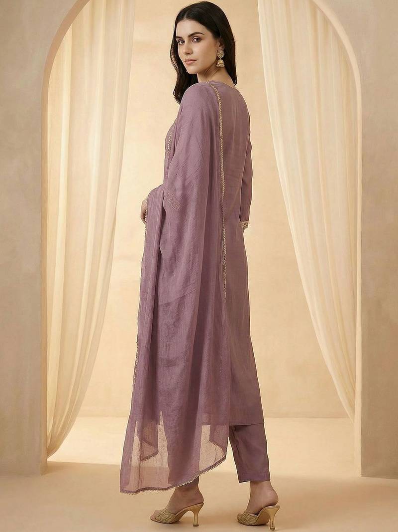 Women Ethnic Motifs Embroidered Regular Kurta with Trousers & With Dupatta