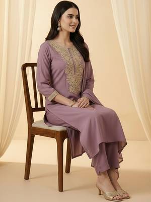 Women Ethnic Motifs Embroidered Regular Kurta with Trousers & With Dupatta 5