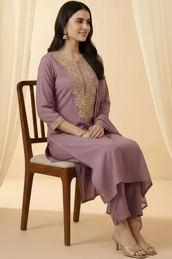 Women Ethnic Motifs Embroidered Regular Kurta with Trousers & With Dupatta