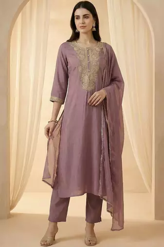 Women Ethnic Motifs Embroidered Regular Kurta with Trousers & With Dupatta