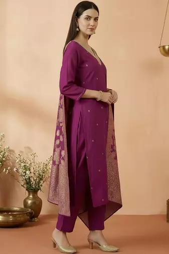 Women Ethnic Motifs Embroidered Regular Kurta with Trousers & With Dupatta