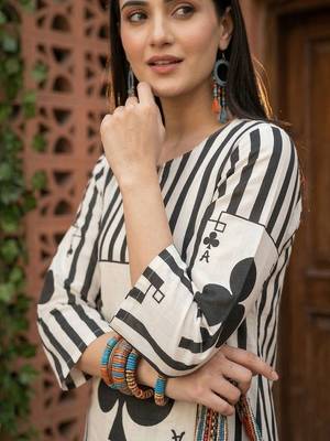 Women Printed Regular Thread Work Pure Cotton Kurta with Trousers 5