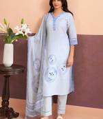 Women Printed Regular Linen Kurta with Trousers & With Dupatta