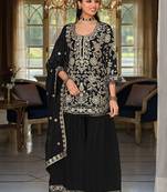 Women Floral Embroidered Regular Beads and Stones Kurta with Sharara & With Dupatta