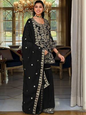 Women Floral Embroidered Regular Beads and Stones Kurta with Sharara & With Dupatta 4