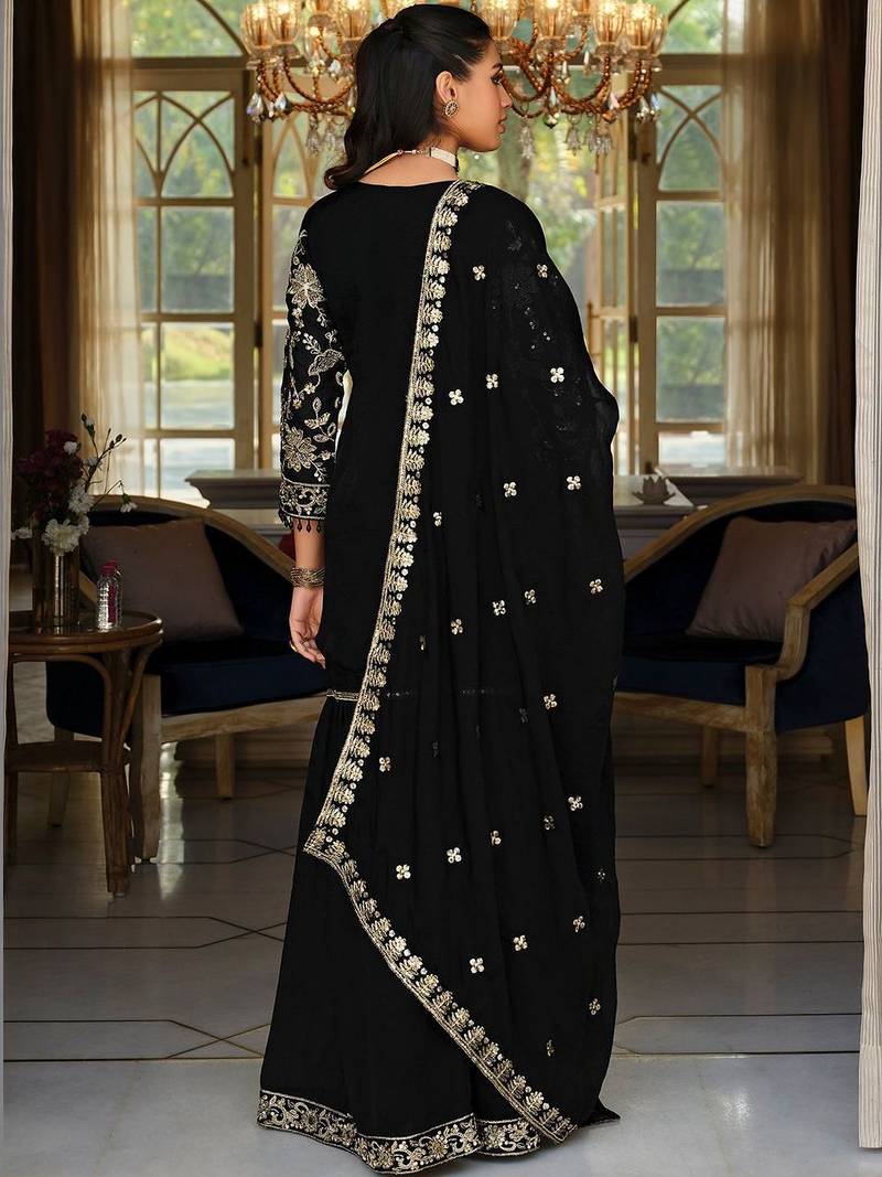 Women Floral Embroidered Regular Beads and Stones Kurta with Sharara & With Dupatta