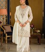 Women Paisley Embroidered Regular Beads and Stones Kurta with Palazzos & With Dupatta