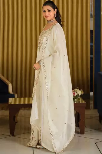 Women Paisley Embroidered Regular Beads and Stones Kurta with Palazzos & With Dupatta