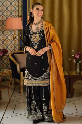Women Paisley Embroidered Regular Beads and Stones Kurta with Palazzos & With Dupatta