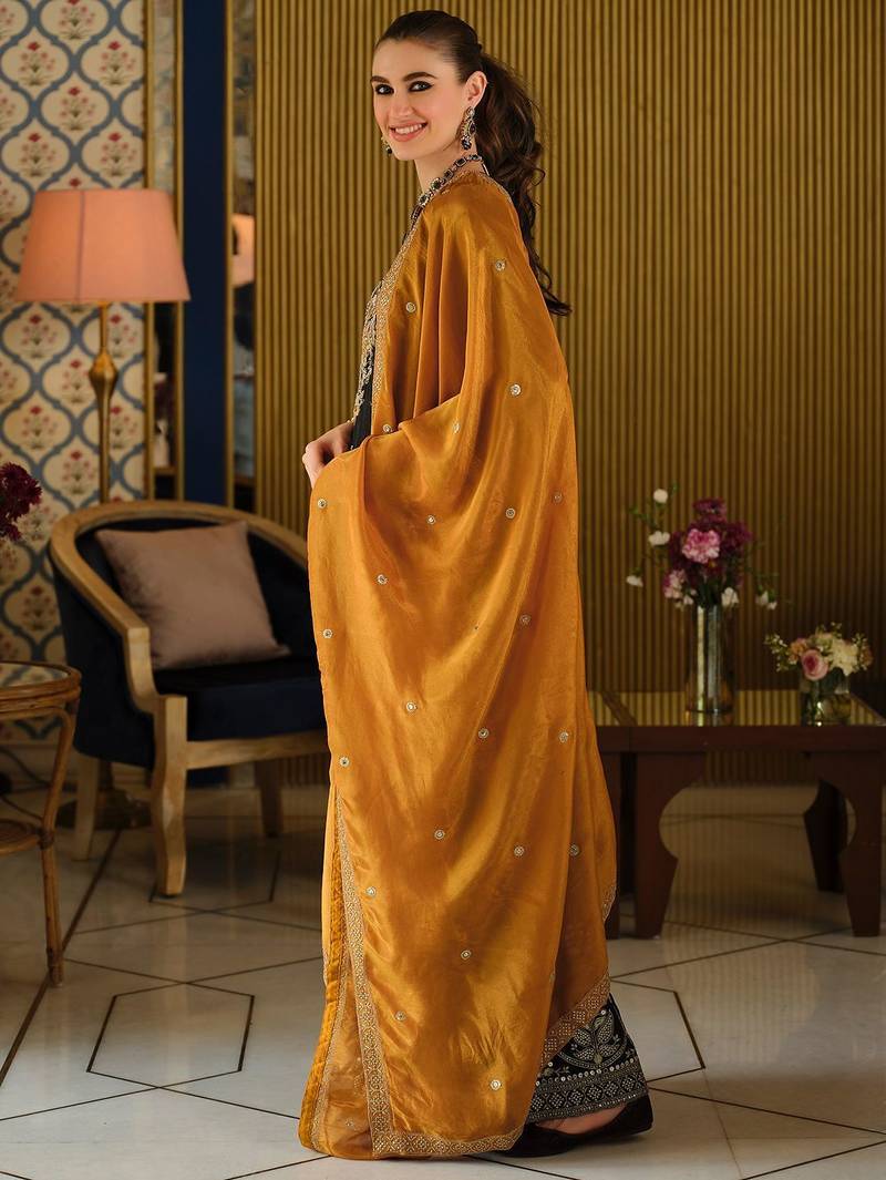 Women Paisley Embroidered Regular Beads and Stones Kurta with Palazzos & With Dupatta