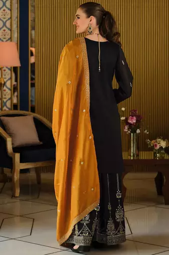 Women Paisley Embroidered Regular Beads and Stones Kurta with Palazzos & With Dupatta