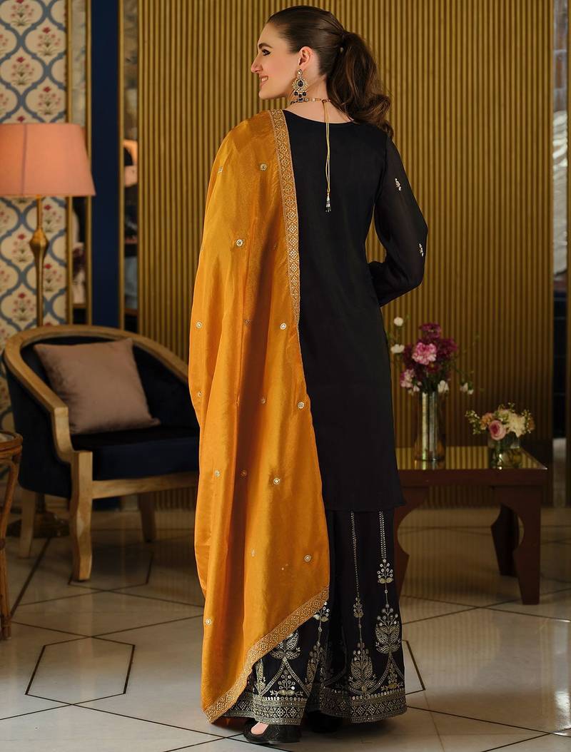 Women Paisley Embroidered Regular Beads and Stones Kurta with Palazzos & With Dupatta