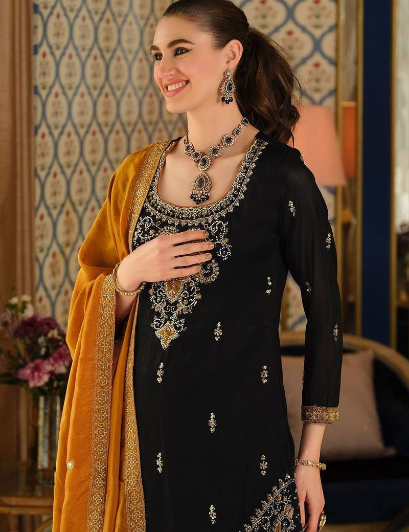 Women Paisley Embroidered Regular Beads and Stones Kurta with Palazzos & With Dupatta