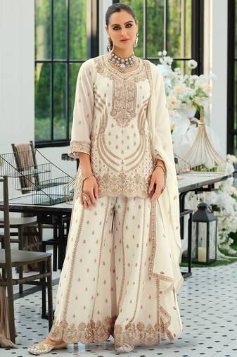 Women Ethnic Motifs Embroidered Panelled Sequinned Kurta with Palazzos & With Dupatta