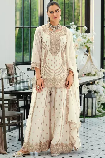 Women Ethnic Motifs Embroidered Panelled Sequinned Kurta with Palazzos & With Dupatta